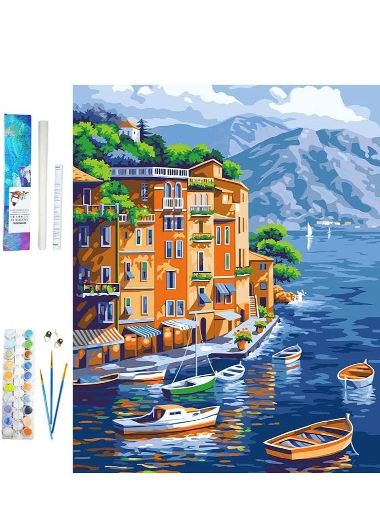 Excefore Paint by Numbers Kits for Kids Adults Beginner, DIY Acrylic Oil Painting On Canvas,16 x 20 inch Linen Oil Canvas， Without Frame DIY Color Landscape Oil Painting Acrylic Paints, Ideal  - Image 1