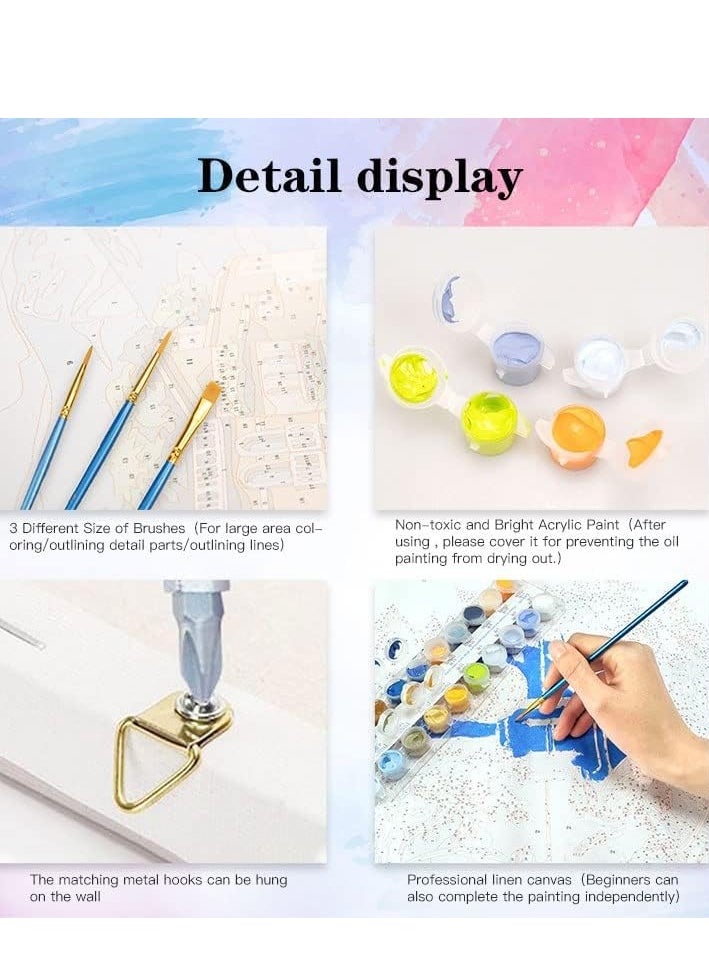 Excefore Paint by Numbers Kits for Kids Adults Beginner, DIY Acrylic Oil Painting On Canvas,16 x 20 inch Linen Oil Canvas， Without Frame DIY Color Landscape Oil Painting Acrylic Paints, Ideal  - Image 2