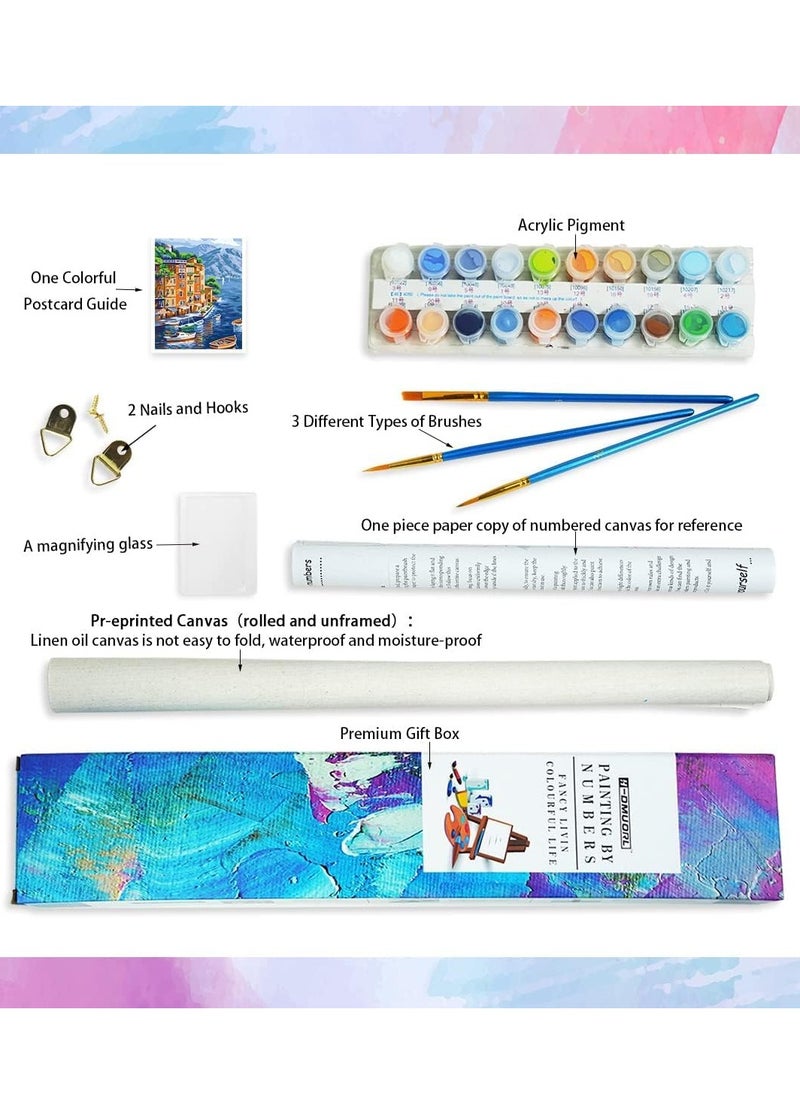 Excefore Paint by Numbers Kits for Kids Adults Beginner, DIY Acrylic Oil Painting On Canvas,16 x 20 inch Linen Oil Canvas， Without Frame DIY Color Landscape Oil Painting Acrylic Paints, Ideal  - Image 4