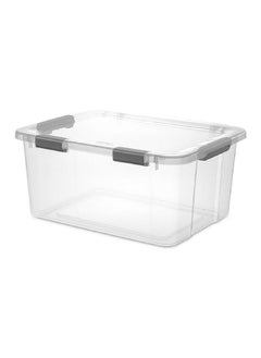 Sterilite Stackable Hinge Lid Rectangular Space Saving Storage Box Clear and Grey 56.8 L 13963V06  - Image 1