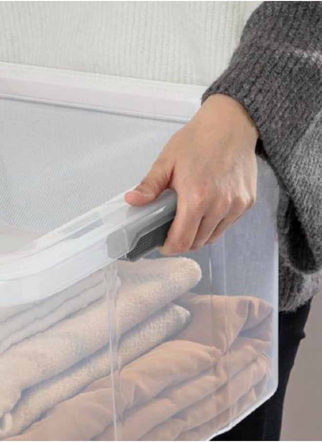 Sterilite - Stackable Hinge Lid Rectangular Space Saving Storage Box Clear and Grey 56.8 L 13963V06 - Image 1