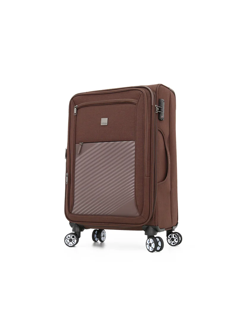تيتان Softside Luggage Trolley Bag 3 Pieces Set With Double Spinner Wheels,Coffee (S-20, M-24, L-28 inch)