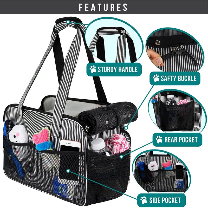 PetAmi Small Dog Purse Carrier, Soft-Sided Pet Carrier Bag with Pockets, Portable Puppy Cat Travel Handbag Tote, Airline Approved Breathable Mesh, Poop Bag Dispenser, Max 18 lbs, Stripe Black - Image 4