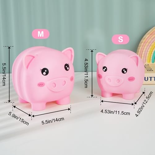 Play Tailor Piggy Bank for Girls Large Unicorn Piggy Banks with Necklace Bracelet DIY Stickers Cute Coin Piggybank Unbreakable for Toddler Kids Christmas Birthday Gifts, Pink with Rainbow Dress, M - Image 3