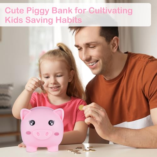 Play Tailor Piggy Bank for Girls Large Unicorn Piggy Banks with Necklace Bracelet DIY Stickers Cute Coin Piggybank Unbreakable for Toddler Kids Christmas Birthday Gifts, Pink with Rainbow Dress, M - Image 4