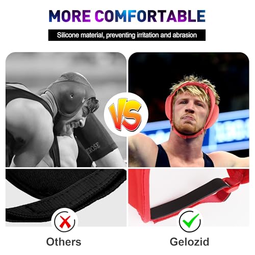 Gelozid Adjustable Wrestling Headgear for BJJ MMA Grappling and Training Ear Guard and Cauliflower Protection Helmet Large 207246in Red - Image 3