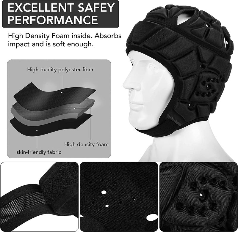 Ndola Adjustable Rugby Helmet Headguard Soft Padded Shell Hockey Head Guard Soccer Protective Headgear Scrum Cap 7v7 Flag Football Head Protector Support Soft Foam - Image 4