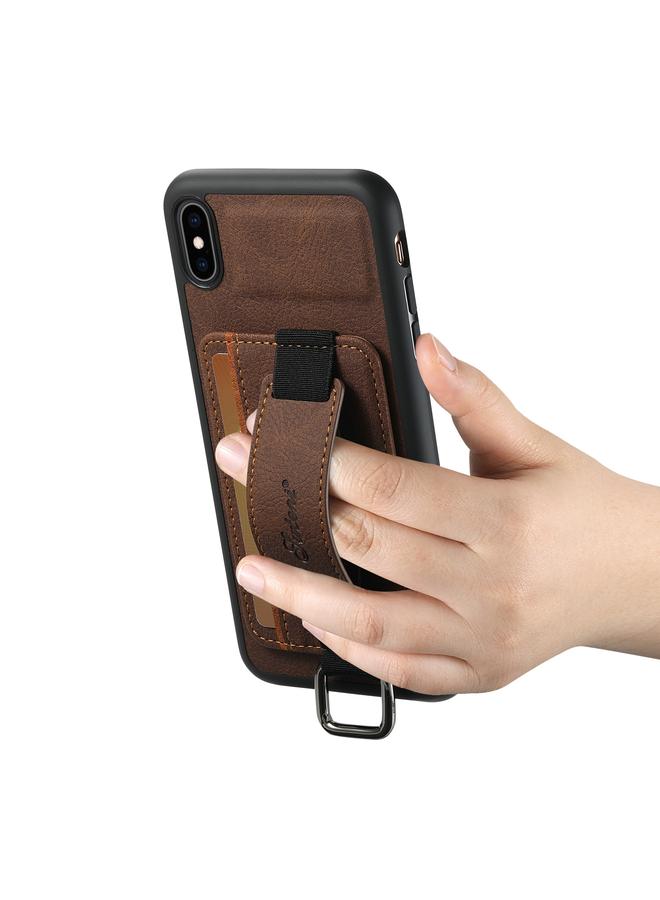 Suteni Case For iPhone XR H13 Litchi Leather Wrist Strap Wallet Back Phone Case - Image 3