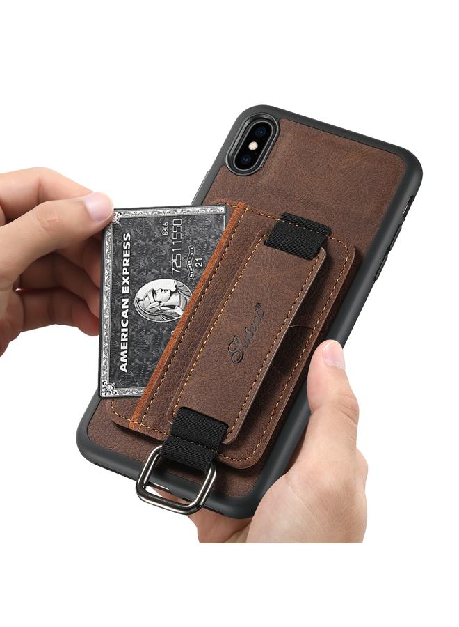 Suteni Case For iPhone XR H13 Litchi Leather Wrist Strap Wallet Back Phone Case - Image 5