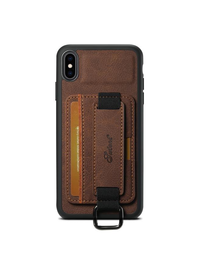 Suteni Case For iPhone XR H13 Litchi Leather Wrist Strap Wallet Back Phone Case - Image 1