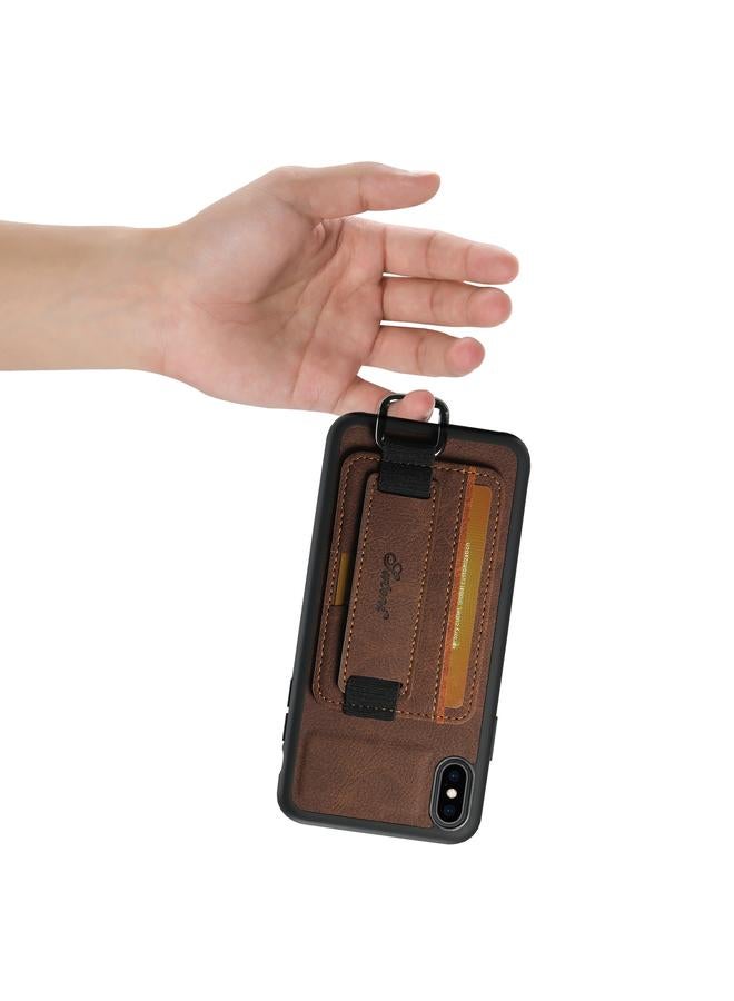 Suteni Case For iPhone XR H13 Litchi Leather Wrist Strap Wallet Back Phone Case - Image 4