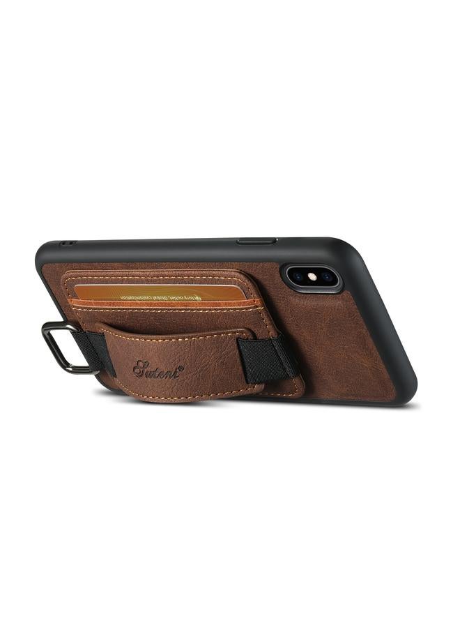 Suteni Case For iPhone XR H13 Litchi Leather Wrist Strap Wallet Back Phone Case - Image 2