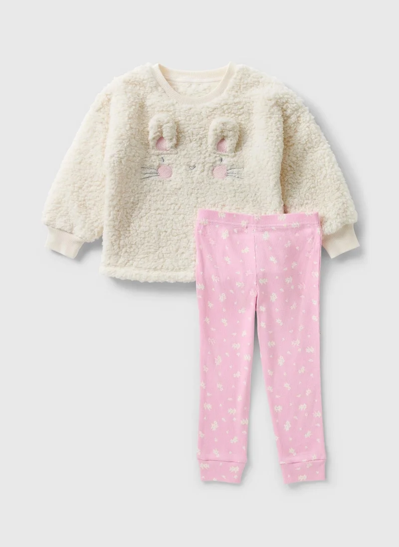 Matalan Girls Cream Fleece Bunny Fleece Pyjama Set