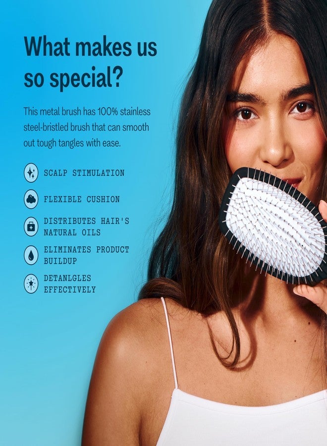 Gimme فرشاة جيمي بيوتي المعدنية - شعيرات من الفولاذ المقاوم للصدأ للحصول على لمعان صحي - مصممة لفك تشابك أنواع الشعر - تدعم العناية بفروة الرأس - فرشاة شعر بمقبض مريح - Image 3