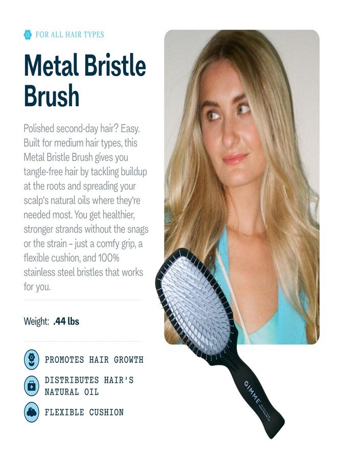 Gimme فرشاة جيمي بيوتي المعدنية - شعيرات من الفولاذ المقاوم للصدأ للحصول على لمعان صحي - مصممة لفك تشابك أنواع الشعر - تدعم العناية بفروة الرأس - فرشاة شعر بمقبض مريح - Image 2