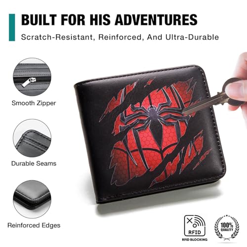 Amutta Kids Wallet for Boys, Cool Teen Boys Wallet for Kids Ages 4-5-6-7-8-9-10-11-12-13-14-15-16, Leather Wallet for Teen Boy, Bifold Bi Fold Spider Teenage Teenager Youth Gift Christmas Birthday - Image 5