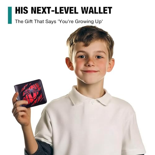 Amutta Kids Wallet for Boys, Cool Teen Boys Wallet for Kids Ages 4-5-6-7-8-9-10-11-12-13-14-15-16, Leather Wallet for Teen Boy, Bifold Bi Fold Spider Teenage Teenager Youth Gift Christmas Birthday - Image 2