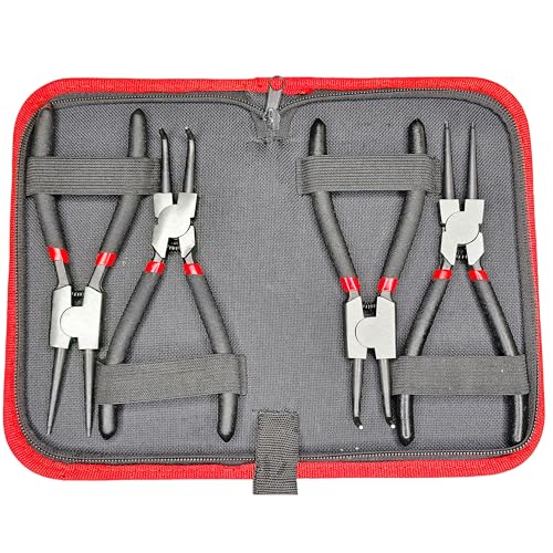 KUBOJSDLZ 4PC 7" Snap Ring Pliers Set, Internal/External Circlip Pliers Kit with Straight+Bent Jaw Tips, Heavy Duty C Clamp Pliers for Automotive Tools - Image 2