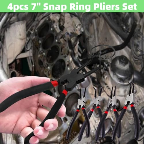KUBOJSDLZ 4PC 7" Snap Ring Pliers Set, Internal/External Circlip Pliers Kit with Straight+Bent Jaw Tips, Heavy Duty C Clamp Pliers for Automotive Tools - Image 5