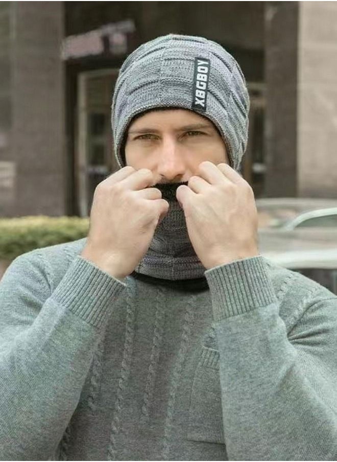 NIBEMINENT 2pcs Mens Winter Beanie Hats Scarf Set Warm Knit Skull Cap Neck Warmer with Thick Fleece Lined Outdoor Sports Hat Sets Grey  - Image 3