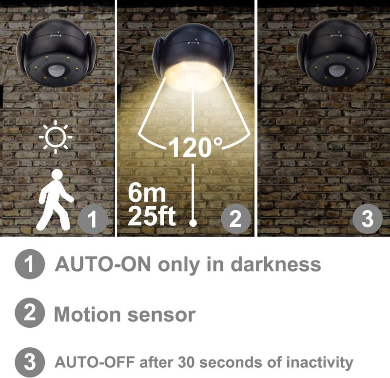 BIGLIGHT Battery Operated Motion Sensor Spotlight, Wireless LED Flood Light Indoor Outdoor, Waterproof Security Lighting, Bright Uplight for Wall Front Door Shed Hallway Bathroom Porch, 200 Lumen - Image 3