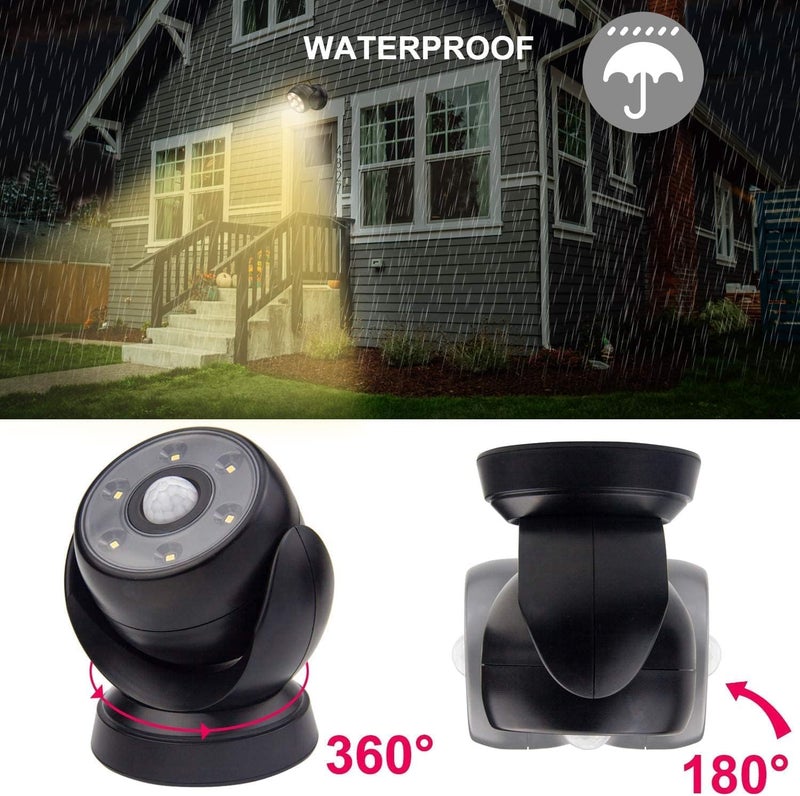 BIGLIGHT Battery Operated Motion Sensor Spotlight, Wireless LED Flood Light Indoor Outdoor, Waterproof Security Lighting, Bright Uplight for Wall Front Door Shed Hallway Bathroom Porch, 200 Lumen - Image 2
