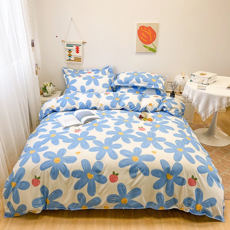 Popular Four-Season High-End Summer And Autumn Brushed Bed Sheetss Thickened Four-Piece Set Student Dormitory Single Plant Flower Quilt Cover - Image 1