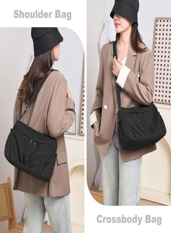 LassZone Multi-layer Nylon Shoulder Bag for Women Large Capacity Crossbody Bag Lightweight Travel Satchel Purse with Adjustable Strap and Smooth Zipper - Image 2