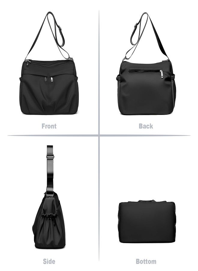 LassZone Multi-layer Nylon Shoulder Bag for Women Large Capacity Crossbody Bag Lightweight Travel Satchel Purse with Adjustable Strap and Smooth Zipper - Image 3