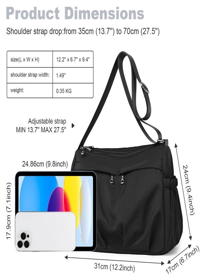 LassZone Multi-layer Nylon Shoulder Bag for Women Large Capacity Crossbody Bag Lightweight Travel Satchel Purse with Adjustable Strap and Smooth Zipper - Image 4