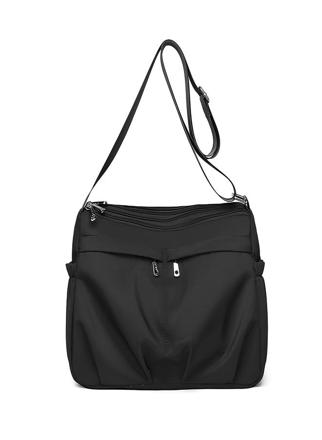 LassZone Multi-layer Nylon Shoulder Bag for Women Large Capacity Crossbody Bag Lightweight Travel Satchel Purse with Adjustable Strap and Smooth Zipper - Image 1