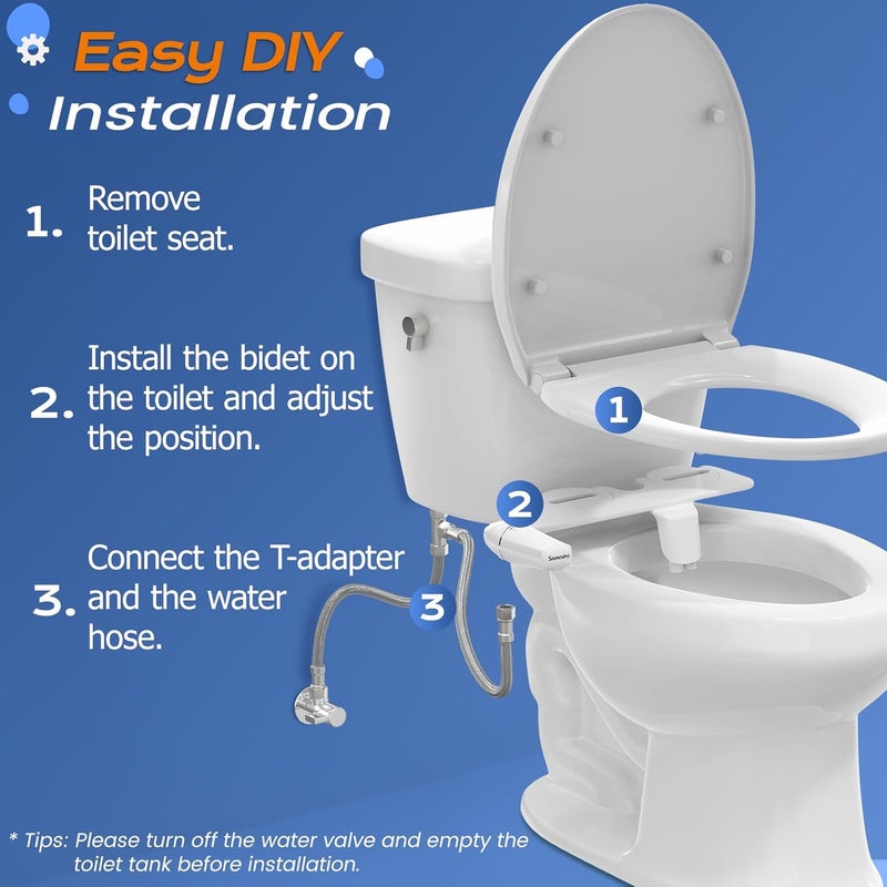 SAMODRA Ultra-Slim Hygienic Bidets Attachment for Existing Toilets - Adjustable Fresh Water Pressure Dual Nozzle (Frontal & Rear Wash) Easy to Install, Silver - Image 4