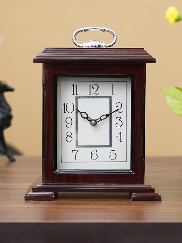 CRAFT SMITH Decorative Rosewood Colour Wooden Analog English Numbers Rectangular Table Clock for Office Desk Home Living Study Room Gifts Size 22 x 10 x 28 CM Weight 1510 Gram - Image 2