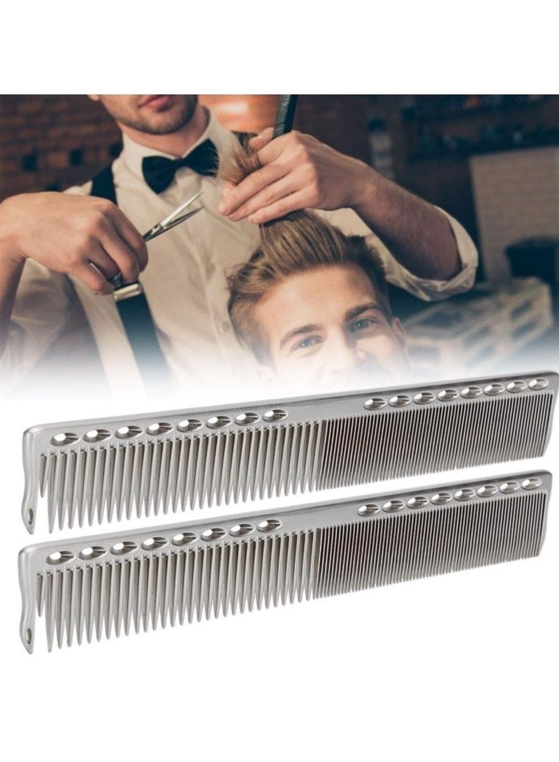 مشط تصفيف الشعر مكون من قطعتين من الفولاذ المقاوم للصدأ، مشط احترافي لقص الشعر، أداة تصفيف الشعر لجميع أنواع الشعر، مشط حلاقة ذو أسنان رفيعة وواسعة (فضي) - Image 2