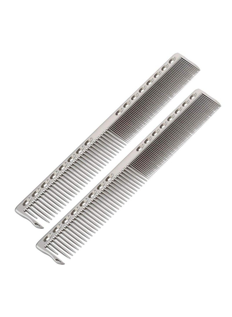 مشط تصفيف الشعر مكون من قطعتين من الفولاذ المقاوم للصدأ، مشط احترافي لقص الشعر، أداة تصفيف الشعر لجميع أنواع الشعر، مشط حلاقة ذو أسنان رفيعة وواسعة (فضي) - Image 1