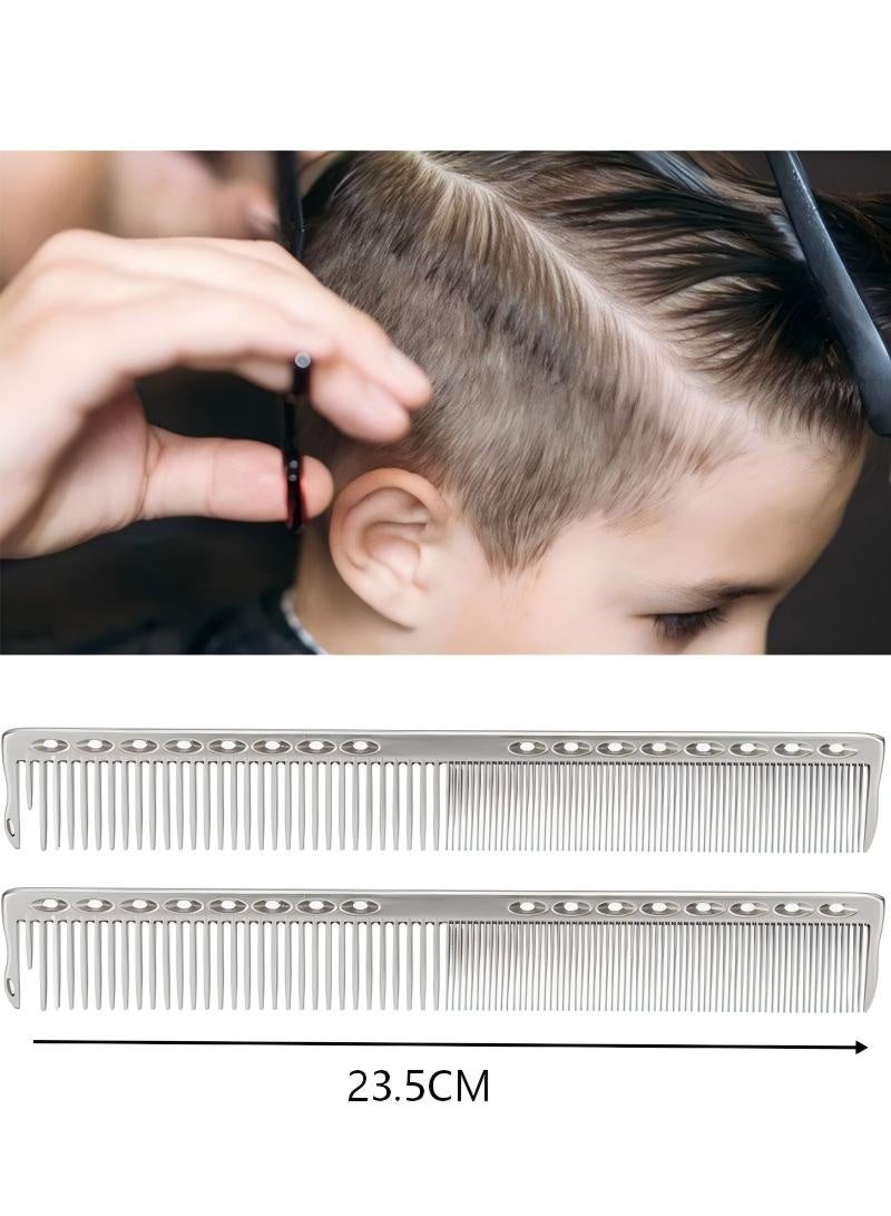 مشط تصفيف الشعر مكون من قطعتين من الفولاذ المقاوم للصدأ، مشط احترافي لقص الشعر، أداة تصفيف الشعر لجميع أنواع الشعر، مشط حلاقة ذو أسنان رفيعة وواسعة (فضي) - Image 3