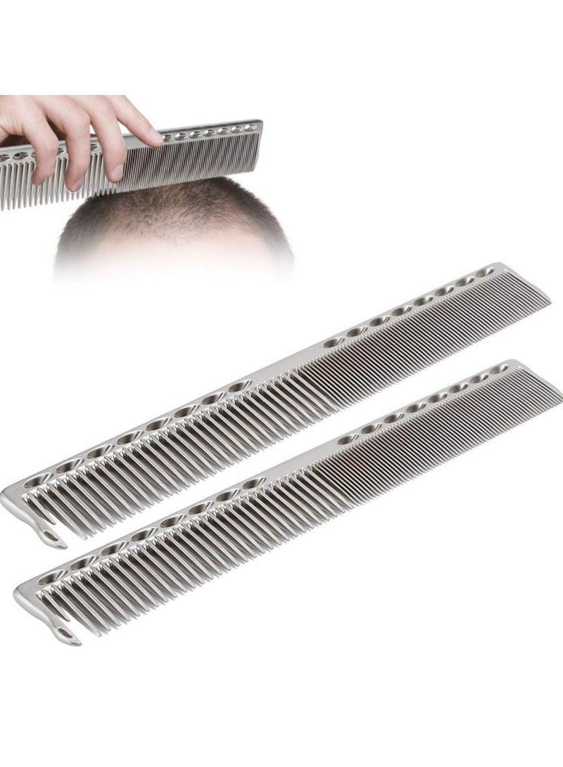 مشط تصفيف الشعر مكون من قطعتين من الفولاذ المقاوم للصدأ، مشط احترافي لقص الشعر، أداة تصفيف الشعر لجميع أنواع الشعر، مشط حلاقة ذو أسنان رفيعة وواسعة (فضي) - Image 4
