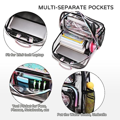 KIDNUO Clear Backpack for Girls Women Transparent Kids Elementary College School Bag Travel Laptop Backpacks Large Bookbags (Black) - Image 5