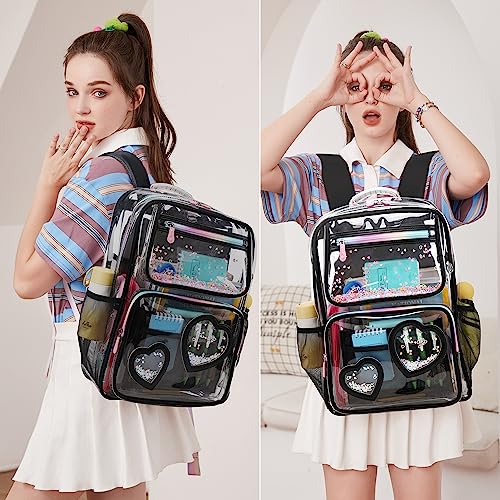 KIDNUO Clear Backpack for Girls Women Transparent Kids Elementary College School Bag Travel Laptop Backpacks Large Bookbags (Black) - Image 2