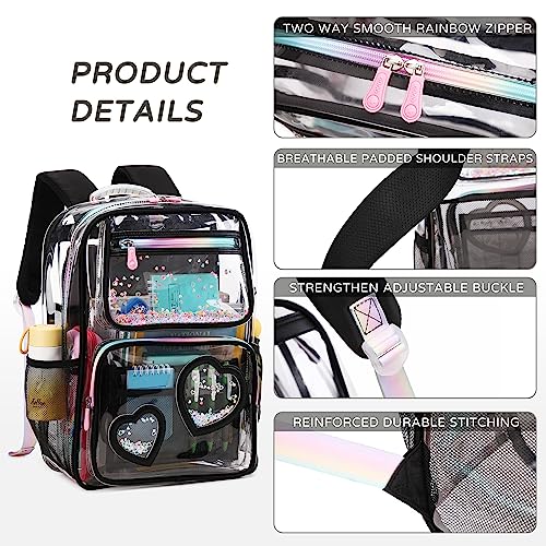 KIDNUO Clear Backpack for Girls Women Transparent Kids Elementary College School Bag Travel Laptop Backpacks Large Bookbags (Black) - Image 4
