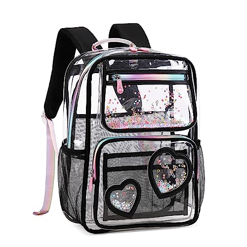 KIDNUO Clear Backpack for Girls Women Transparent Kids Elementary College School Bag Travel Laptop Backpacks Large Bookbags (Black) - Image 1