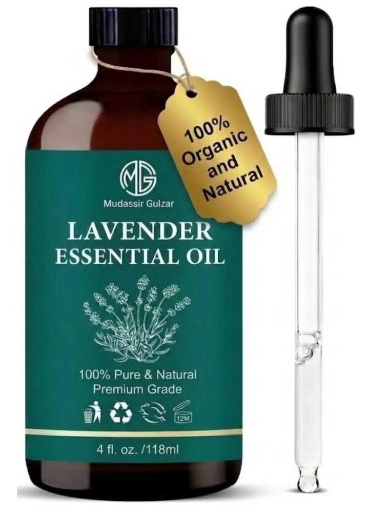 Mudassir Gulzar Cold Pressed Lavender Essential Oil 118ml, Lavender Oil for Humidifier, 100% Organic Lavender Oil for Diffuser, Aromatherapy, Skin Care & face, زيت اللافندر
