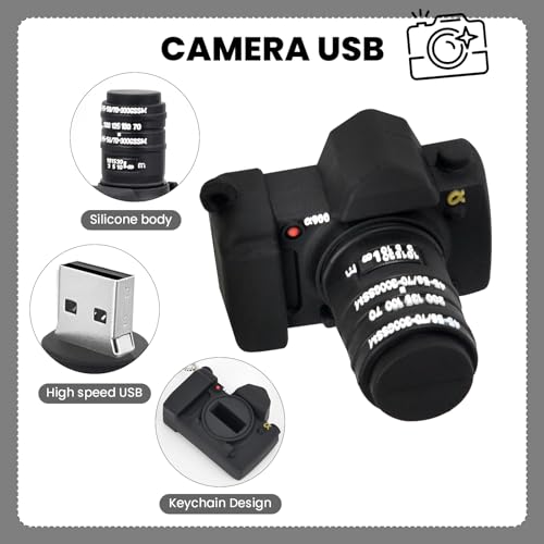 Fire Stone Novelty Cute Cartoon USB 2.0 Flash Drive Data Storage Memory Stick Camera Shape USB Stick Pendrive Gift (32GB, Camera Black) - Image 4