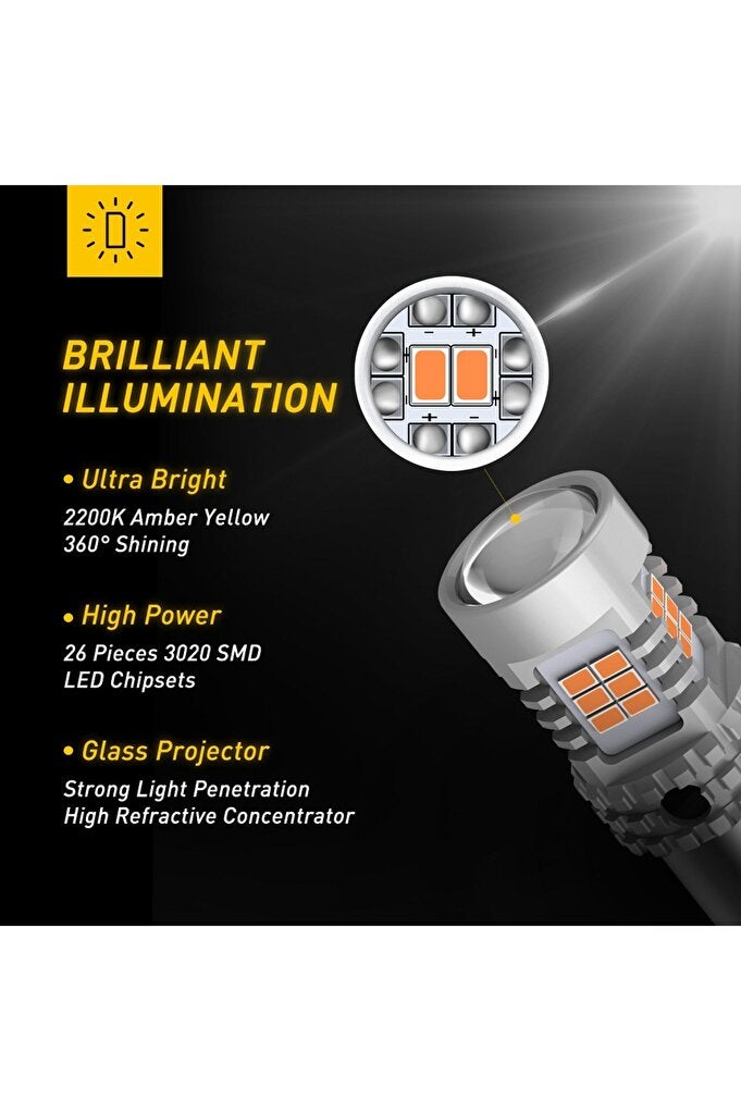 أوكسيتو 1156 BAU15S PY21W AUXITO 2Pcs BA15S P21W LED بدون فلاش فائق الأصفر الكهرماني T20 W21W 7440 WY21W 1156 BA - Image 3