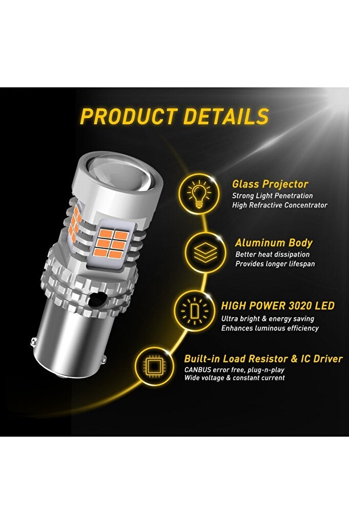 أوكسيتو 1156 BAU15S PY21W AUXITO 2Pcs BA15S P21W LED بدون فلاش فائق الأصفر الكهرماني T20 W21W 7440 WY21W 1156 BA - Image 2