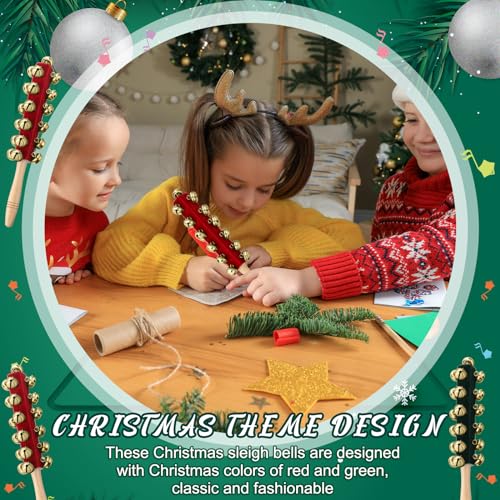 Cindeer 2 Pcs Christmas Hand Sleigh Bells Wooden Handle Jingle Bell Musical Instruments Shaker Rattle Musical Percussion Instrument for Xmas Holiday Wedding Birthday Party Favors(25 Bells) - Image 5