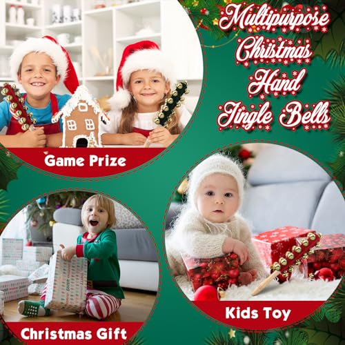 Cindeer 2 Pcs Christmas Hand Sleigh Bells Wooden Handle Jingle Bell Musical Instruments Shaker Rattle Musical Percussion Instrument for Xmas Holiday Wedding Birthday Party Favors(25 Bells) - Image 3