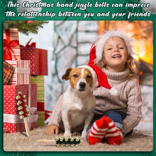 Cindeer 2 Pcs Christmas Hand Sleigh Bells Wooden Handle Jingle Bell Musical Instruments Shaker Rattle Musical Percussion Instrument for Xmas Holiday Wedding Birthday Party Favors(25 Bells) - Image 4