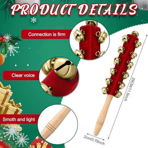 Cindeer 2 Pcs Christmas Hand Sleigh Bells Wooden Handle Jingle Bell Musical Instruments Shaker Rattle Musical Percussion Instrument for Xmas Holiday Wedding Birthday Party Favors(25 Bells) - Image 2
