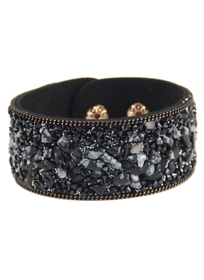 NIBEMINENT - PU Leather Crystal Rhinestone Wrap Bangle Bracelet - Image 1